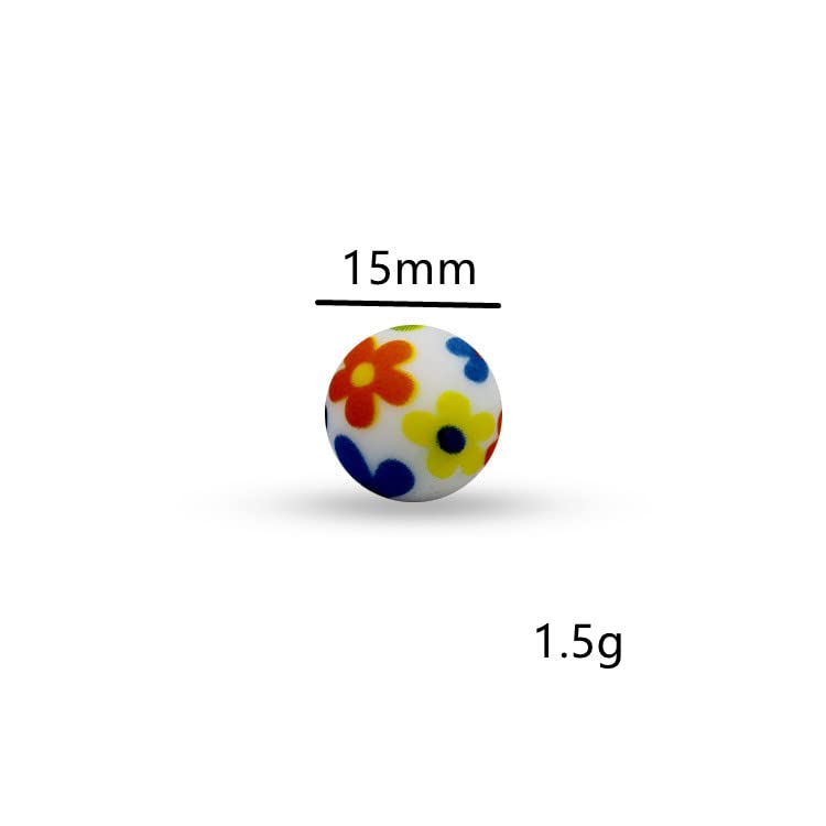 Decoendiy 30Pcs Silicone Printed Beads 15mm  Leopard Flower Leaves Plaid Print Beads  Loose Silicone Spacer Beads  Colorful Round Rubber Beads  for Adults DIY Crafts Supplies (Music) - Image 2